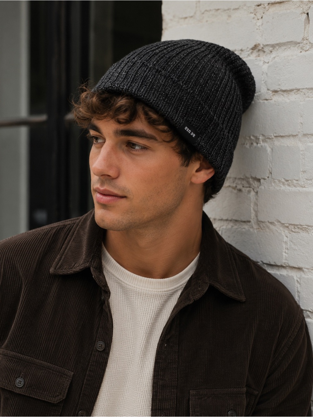 American Eagle Charcoal Gray Ribbed Knit Slouchy Beanie One Size